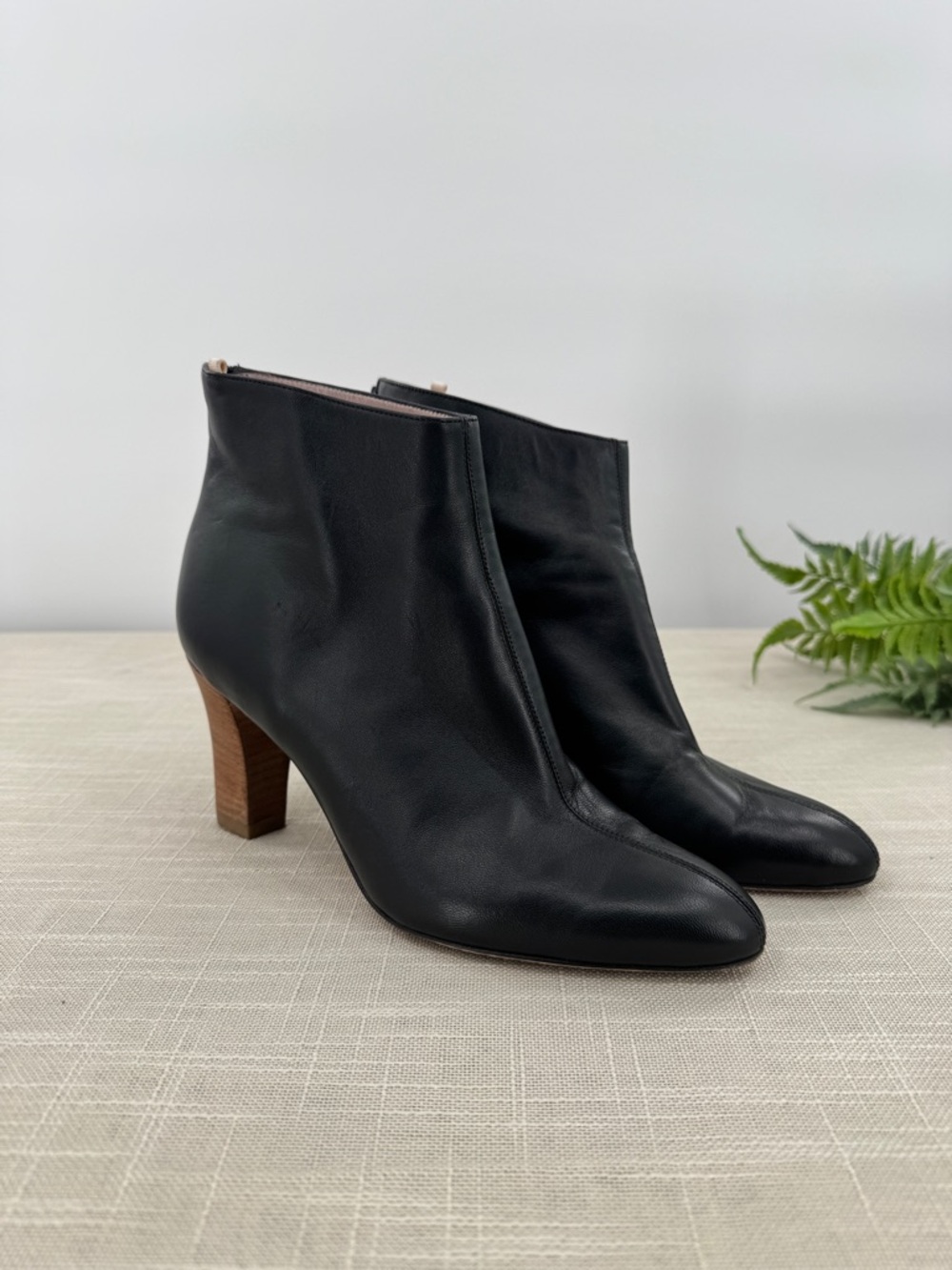Sarah Jessica Parker SJP Ankle Boot Booties Black Leather Stacked Heels